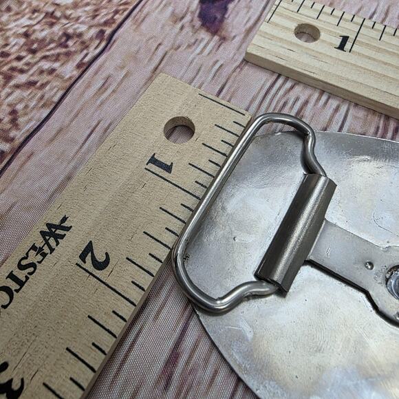 Vintage Western Cowboy Belt Buckle Oval Metal Engraved Rodeo Roper 4" Wide - Picture 10 of 10